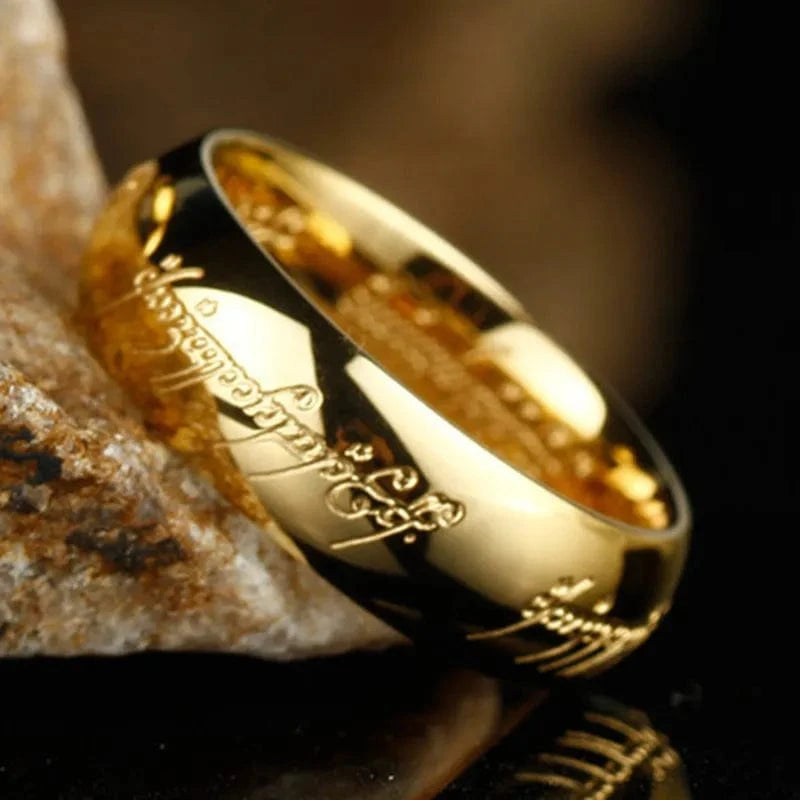 Ring 1. Rings of Power 3D Carved Engraving the Ring for Men Gold Plated Stainless Steel Master Ring Jewelry Gifts Width 6MM Horaclek
