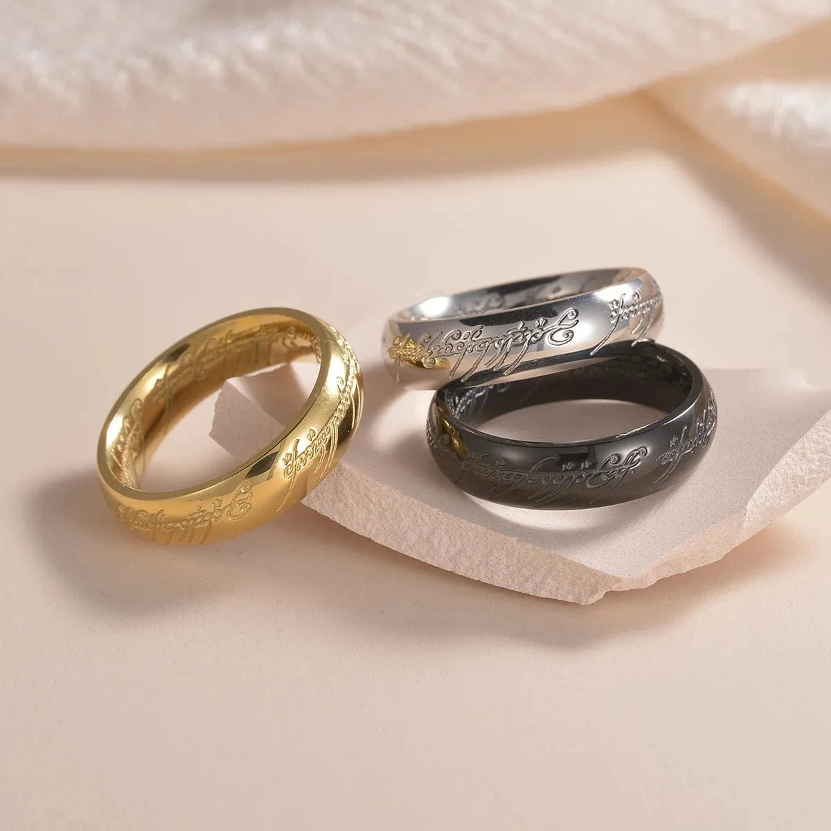 Ring 1. Rings of Power 3D Carved Engraving the Ring for Men Gold Plated Stainless Steel Master Ring Jewelry Gifts Width 6MM Horaclek