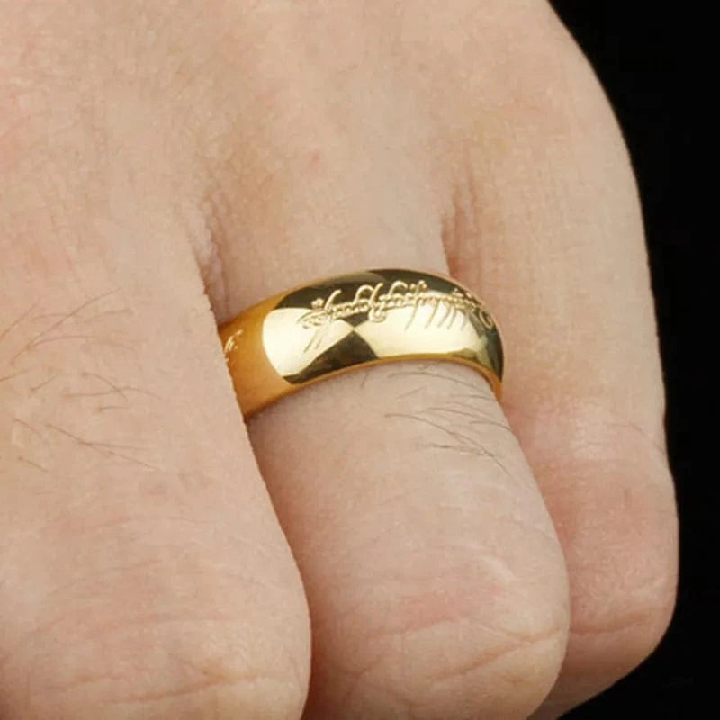 Ring 1. Rings of Power 3D Carved Engraving the Ring for Men Gold Plated Stainless Steel Master Ring Jewelry Gifts Width 6MM Horaclek