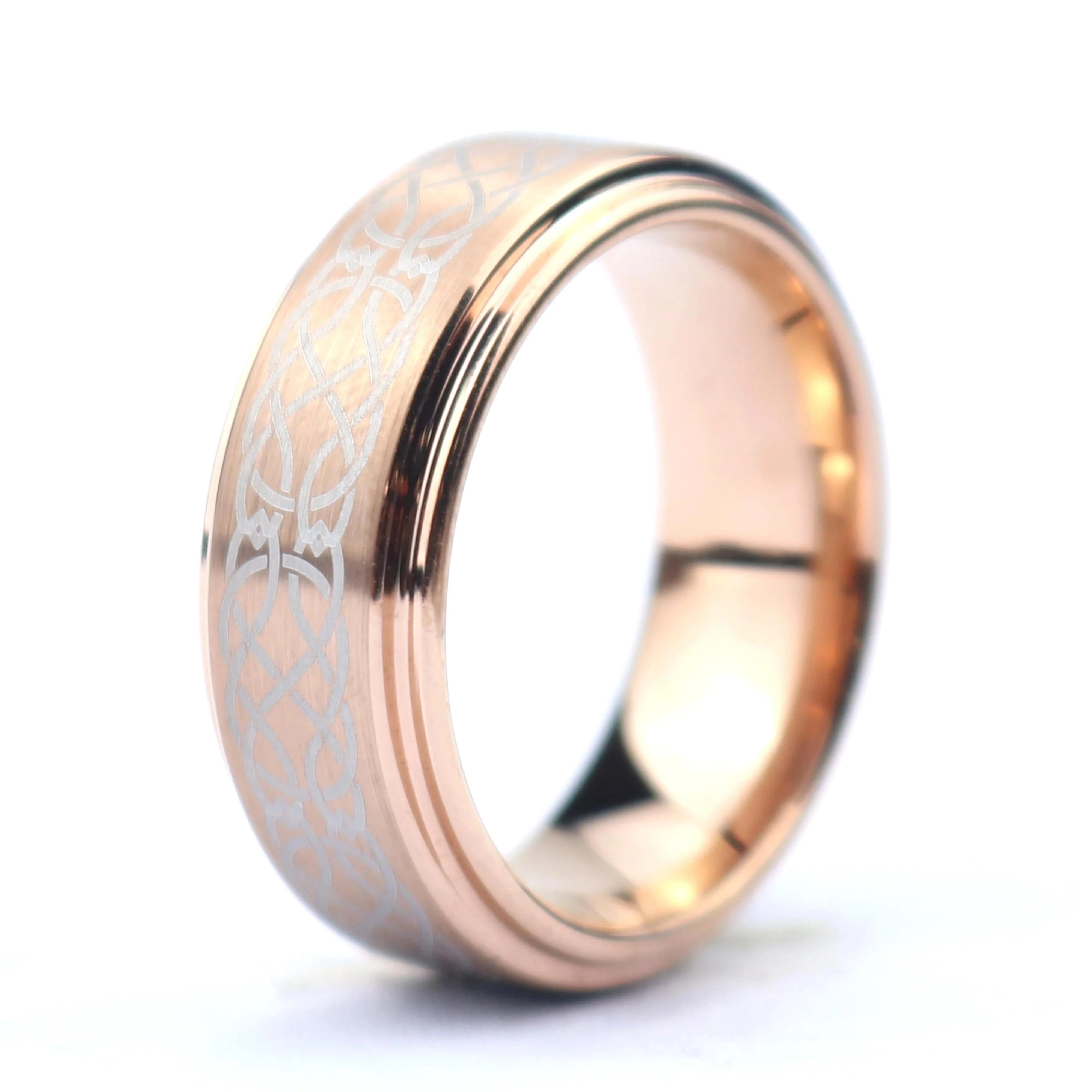 Ring 10. POYA Celtic Knot Ring Men's Tungsten Ring Celtic Wedding Band Rose Gold Plated Unisex Irish Ring Horaclek
