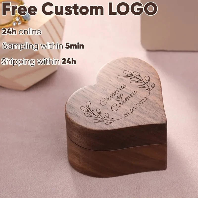 Ring 13. Free Customize Wedding Ring Box With Bag Heart Shape Personalized Custom Wood Ring Box Engagement Ring Boxs Christmas Gifts Horaclek