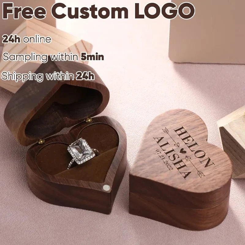 Ring 13. Free Customize Wedding Ring Box With Bag Heart Shape Personalized Custom Wood Ring Box Engagement Ring Boxs Christmas Gifts Horaclek