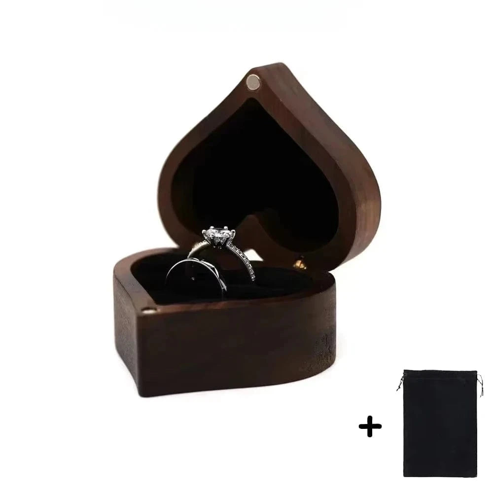 Ring 13. Free Customize Wedding Ring Box With Bag Heart Shape Personalized Custom Wood Ring Box Engagement Ring Boxs Christmas Gifts 2 slot - Black / Logo(send to seller) Horaclek