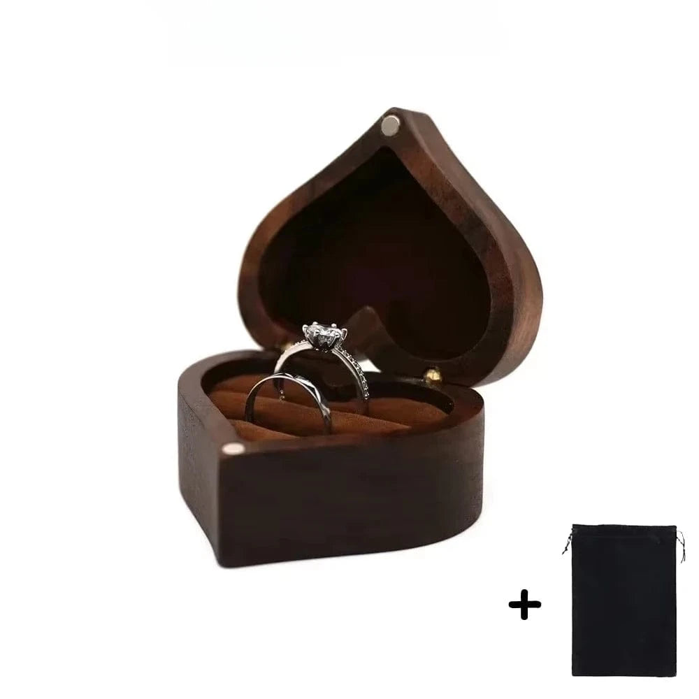 Ring 13. Free Customize Wedding Ring Box With Bag Heart Shape Personalized Custom Wood Ring Box Engagement Ring Boxs Christmas Gifts 2 slot - Brown / Logo(send to seller) Horaclek