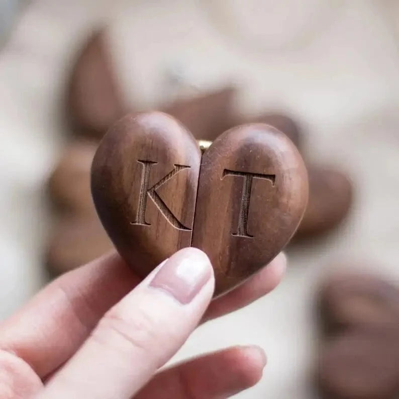 Ring 18. Heart-shaped Ring Box Walnut Wood Proposal Wedding Valentine Rings Storage Free Engraving Logo Personalized Customized Gift Horaclek
