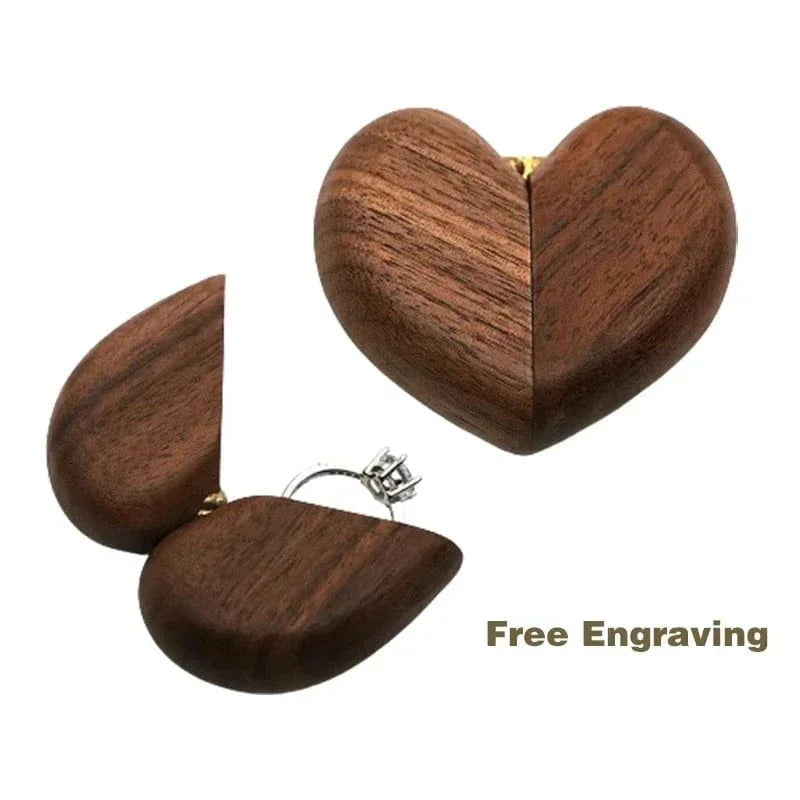Ring 18. Heart-shaped Ring Box Walnut Wood Proposal Wedding Valentine Rings Storage Free Engraving Logo Personalized Customized Gift Horaclek