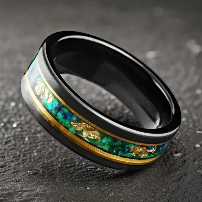 Ring 2. Stainless Steel Men's Ring with Iron Shavings And Gold Leaf Electroplated Black Simple Design Jewelry Accessories Horaclek