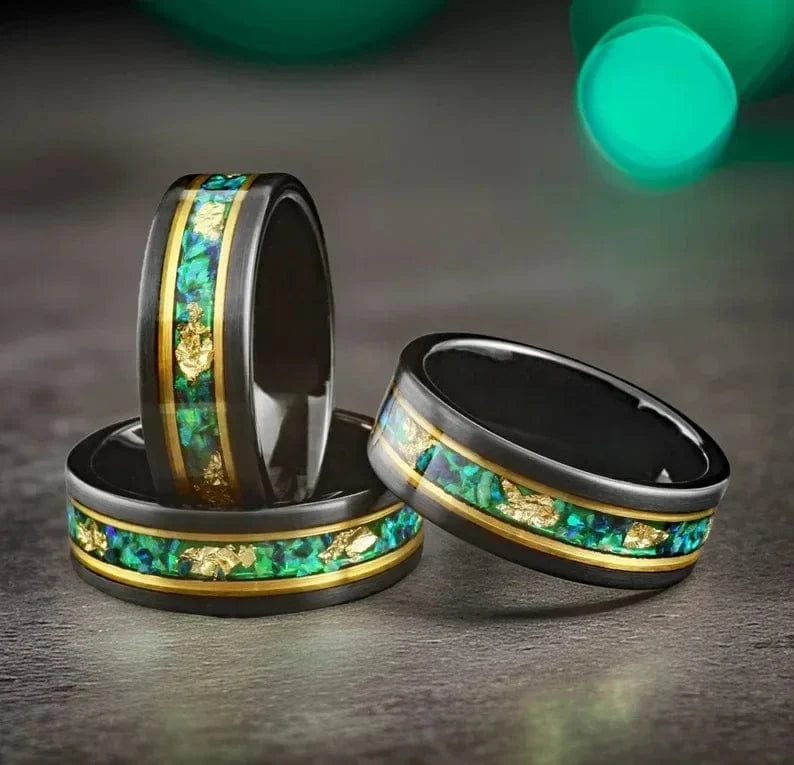 Ring 2. Stainless Steel Men's Ring with Iron Shavings And Gold Leaf Electroplated Black Simple Design Jewelry Accessories Horaclek