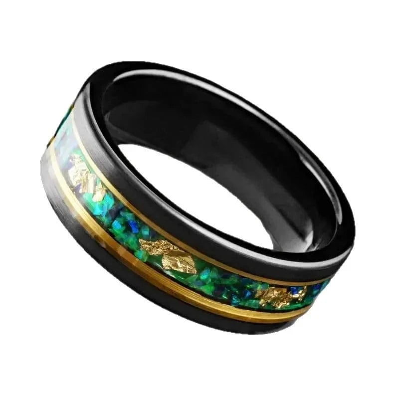 Ring 2. Stainless Steel Men's Ring with Iron Shavings And Gold Leaf Electroplated Black Simple Design Jewelry Accessories Horaclek