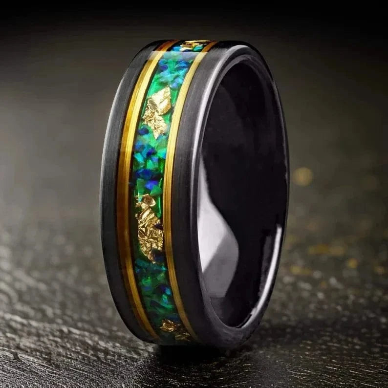 Ring 2. Stainless Steel Men's Ring with Iron Shavings And Gold Leaf Electroplated Black Simple Design Jewelry Accessories Horaclek