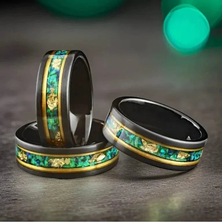 Ring 2. Stainless Steel Men's Ring with Iron Shavings And Gold Leaf Electroplated Black Simple Design Jewelry Accessories Horaclek