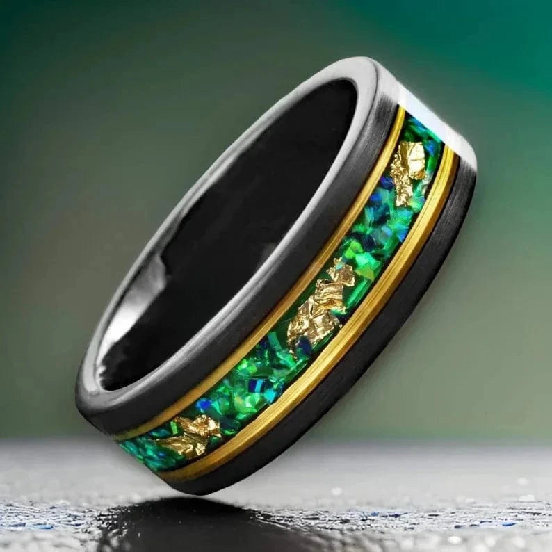 Ring 2. Stainless Steel Men's Ring with Iron Shavings And Gold Leaf Electroplated Black Simple Design Jewelry Accessories Horaclek