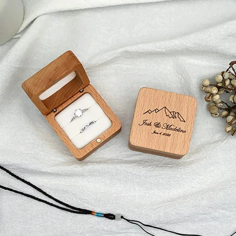 Ring 22. Free Custom Wood Ring Box Engagement Wedding Ceremony Storage Proposal Portable Gifts Bead Case Rustic Wedding Gift for lovers Horaclek
