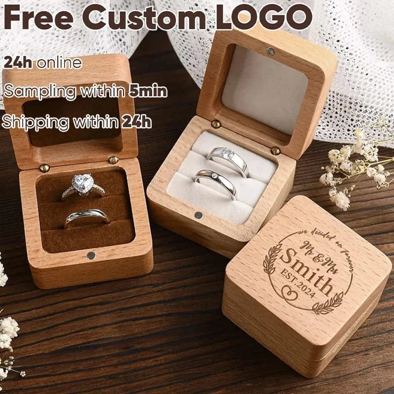 Ring 22. Free Custom Wood Ring Box Engagement Wedding Ceremony Storage Proposal Portable Gifts Bead Case Rustic Wedding Gift for lovers Horaclek