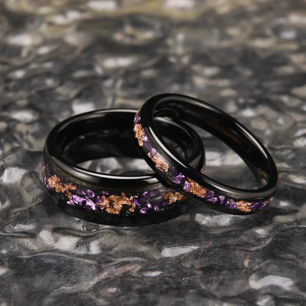 Ring 25. 8mm/4mm Amethyst Tungsten rose Golden Leaf Ring, Wedding Rings for Men and Women, Comfortable for Everyday Wedding Gift Horaclek