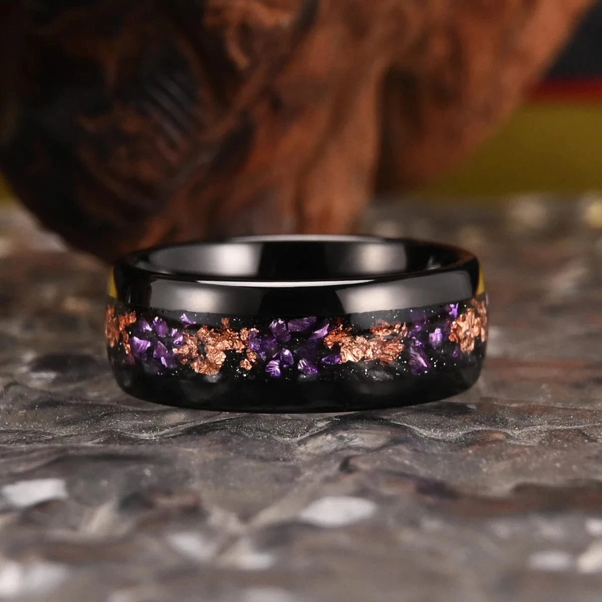 Ring 25. 8mm/4mm Amethyst Tungsten rose Golden Leaf Ring, Wedding Rings for Men and Women, Comfortable for Everyday Wedding Gift Horaclek