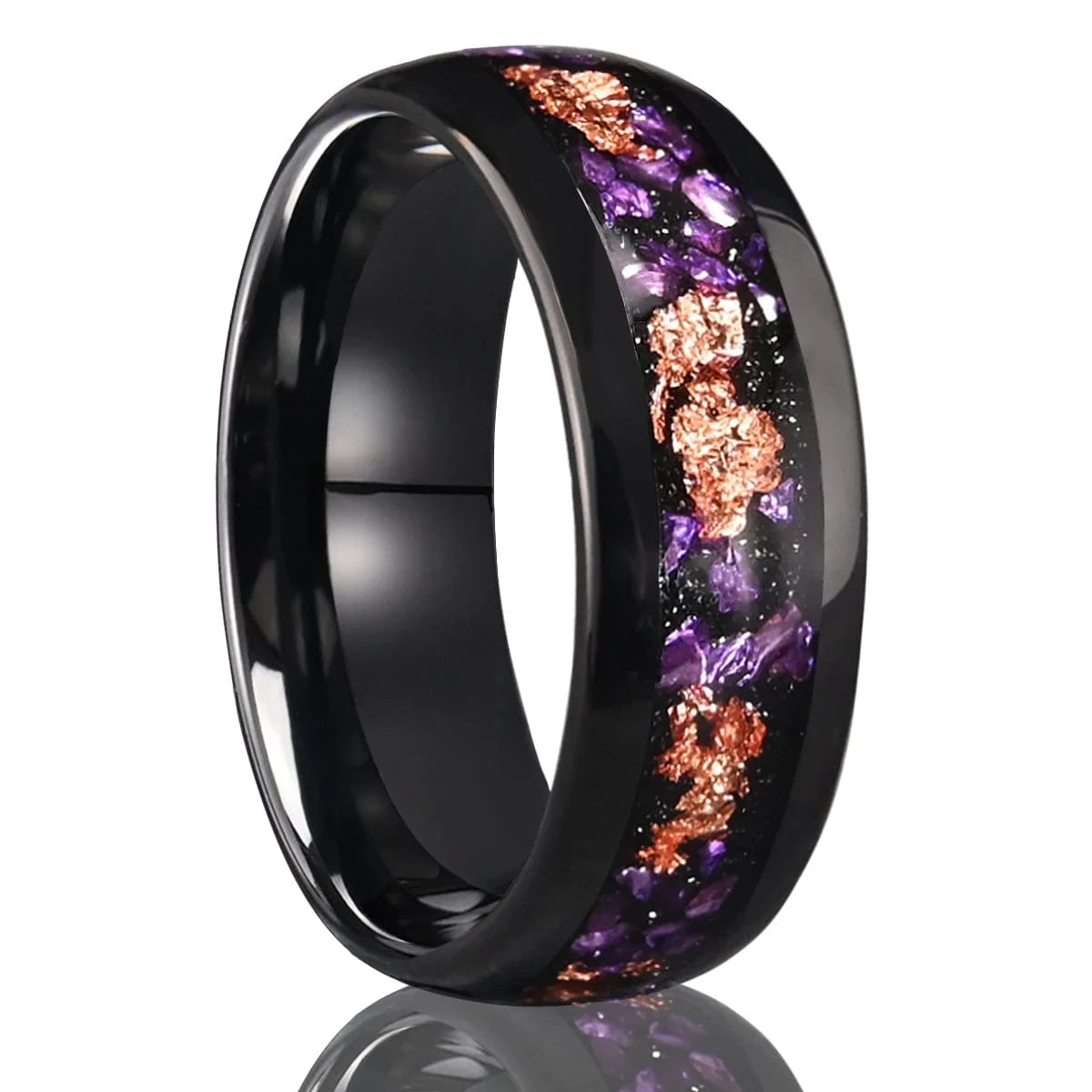 Ring 25. 8mm/4mm Amethyst Tungsten rose Golden Leaf Ring, Wedding Rings for Men and Women, Comfortable for Everyday Wedding Gift T0052M / 10 Horaclek