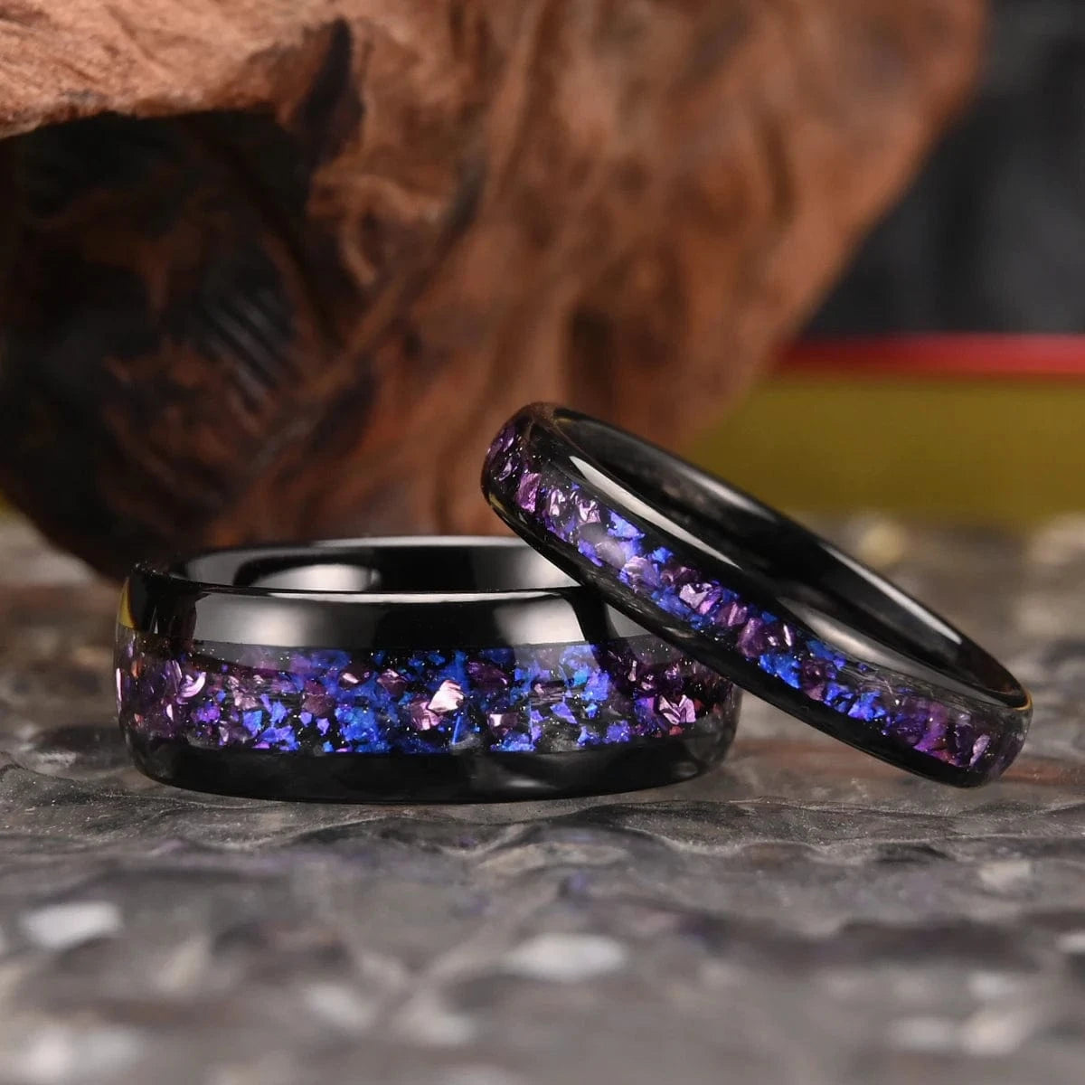 Ring 3. 8mm/4mm Amethyst Nebula Tungsten Carbide Ring, Wedding Engagement Ring for Men and Women, Comfortable Fit Jewelry Gift Horaclek