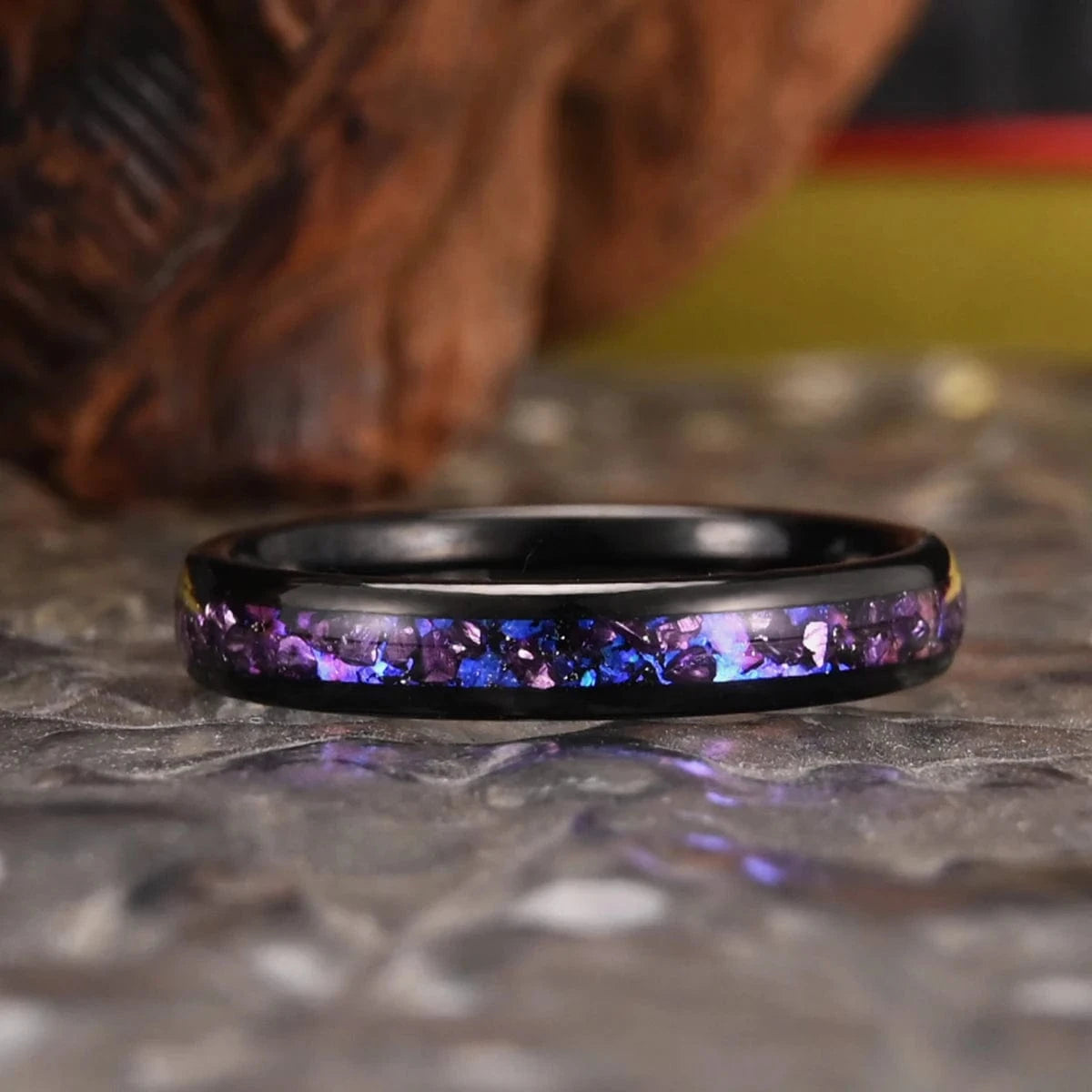 Ring 3. 8mm/4mm Amethyst Nebula Tungsten Carbide Ring, Wedding Engagement Ring for Men and Women, Comfortable Fit Jewelry Gift Horaclek