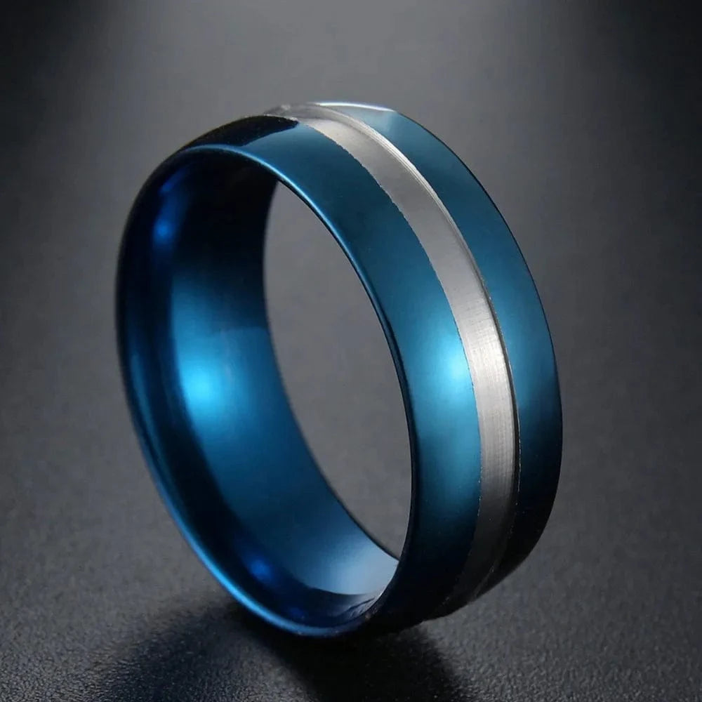 Ring 5. Fashion New 8mm Simple Men Ring Smooth Stainless Steel Blue Charms Rings Women's Couple Jewelry Gift Dropshipping Horaclek