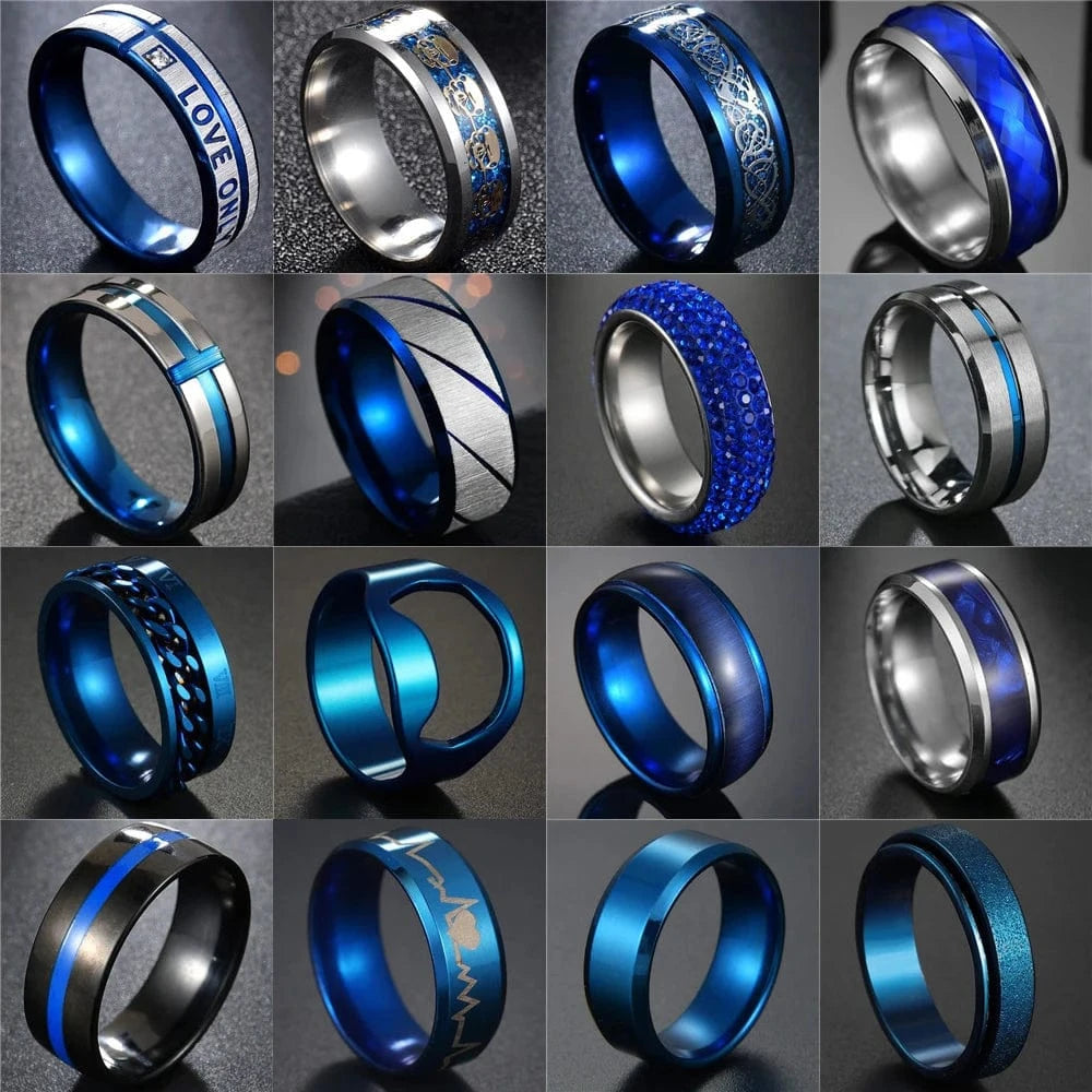 Ring 5. Fashion New 8mm Simple Men Ring Smooth Stainless Steel Blue Charms Rings Women's Couple Jewelry Gift Dropshipping Horaclek