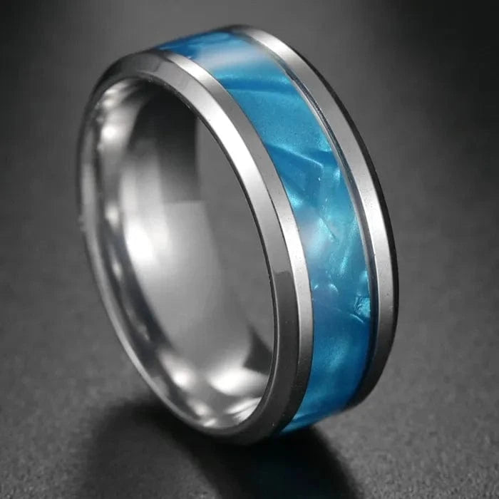 Ring 5. Fashion New 8mm Simple Men Ring Smooth Stainless Steel Blue Charms Rings Women's Couple Jewelry Gift Dropshipping 55R10 / 10 Horaclek