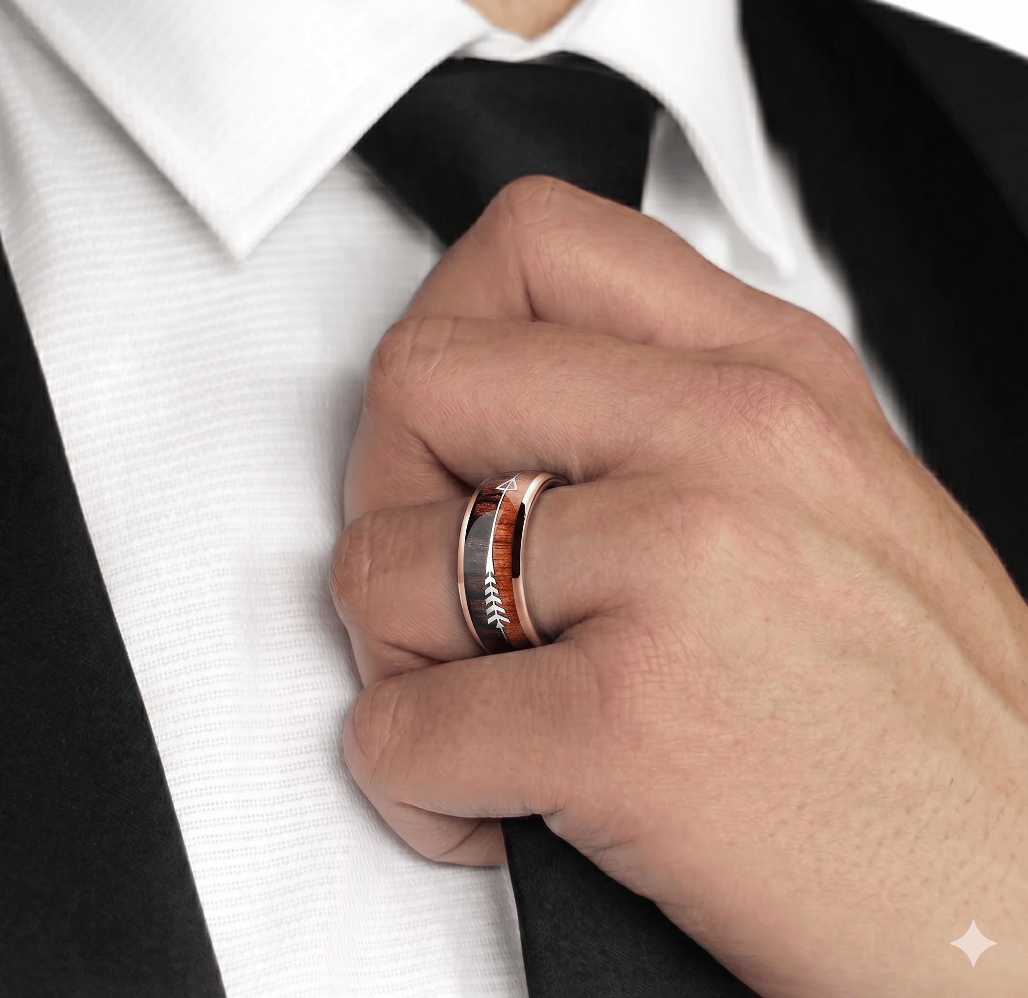 Ring 6/8mm Wolframcarbid mit natürlichem Koa-Holz Pfeil-Einlage My Store Tungsten