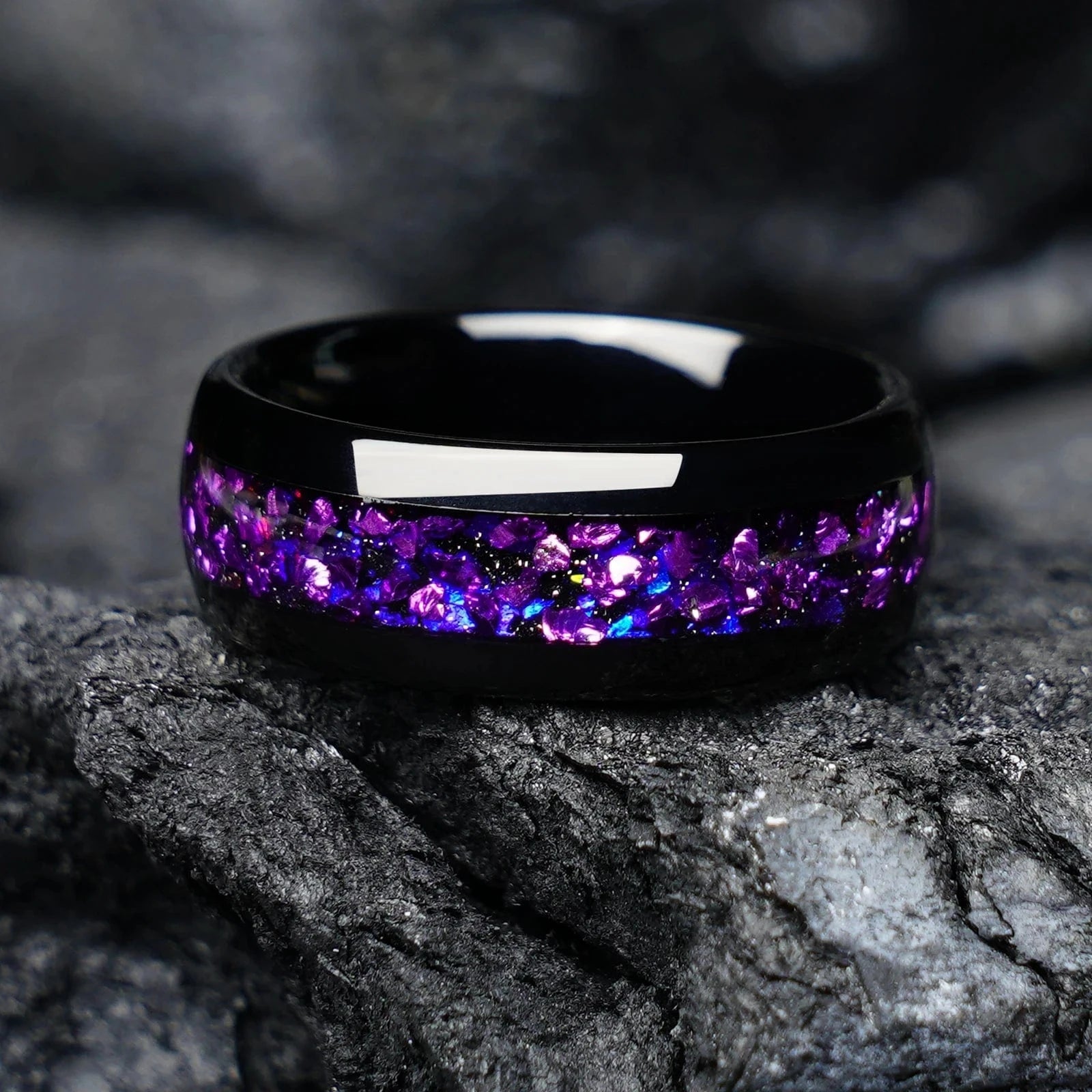 Ring 6. BLUE SANDSTONE HIS AND HERS COUPLE WEDDING RING SET 8 MM - GALAXY SPACE TUNGSTEN PROMISE RINGS FOR COUPLES - MATCHING BANDS Horaclek