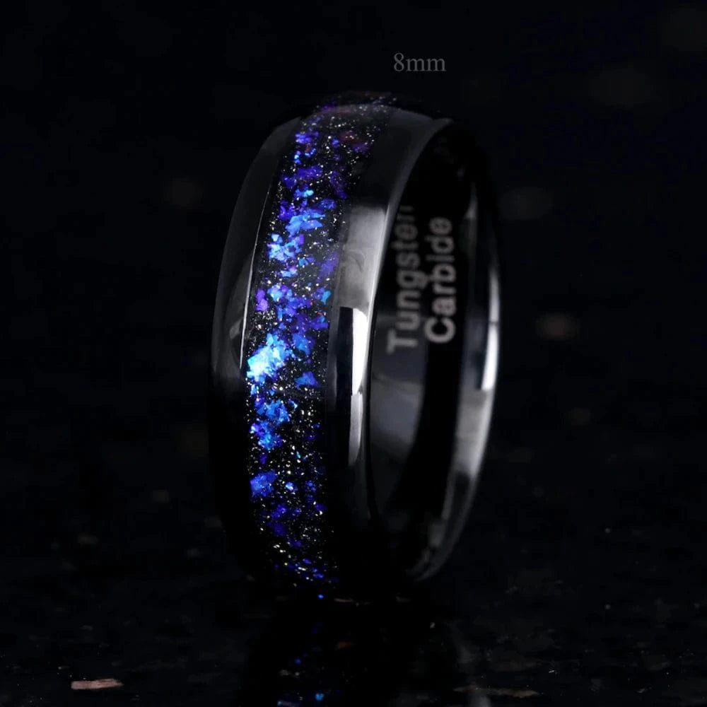 Ring 6. BLUE SANDSTONE HIS AND HERS COUPLE WEDDING RING SET 8 MM - GALAXY SPACE TUNGSTEN PROMISE RINGS FOR COUPLES - MATCHING BANDS Galaxy Blue / 11 Horaclek