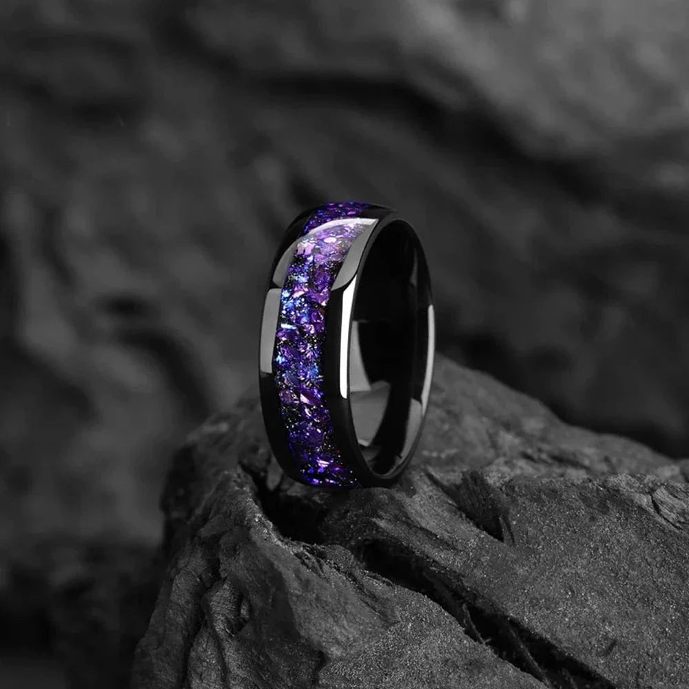 Ring 6. BLUE SANDSTONE HIS AND HERS COUPLE WEDDING RING SET 8 MM - GALAXY SPACE TUNGSTEN PROMISE RINGS FOR COUPLES - MATCHING BANDS Galaxy Purple / 11 Horaclek