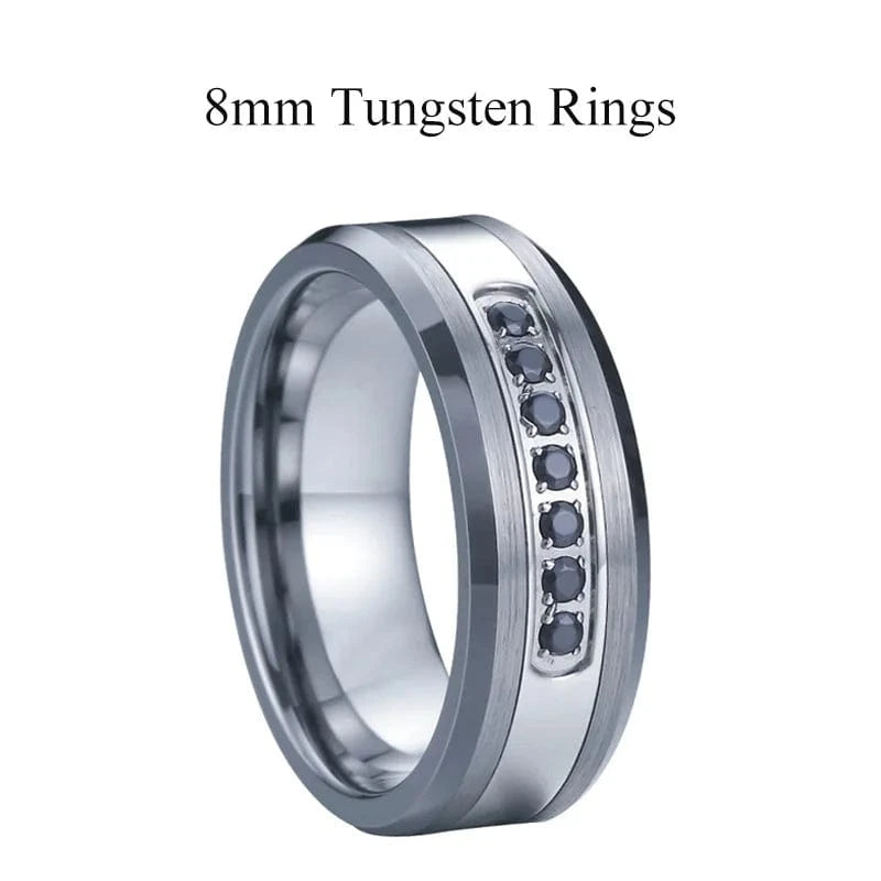 Ring 7. Men's Damascus Ring Tungsten Fashion Jewelry Unique High Quality Handmade Wedding Bands Couples Rings For Men Male Boys PVF098 Black cz / 9 Horaclek