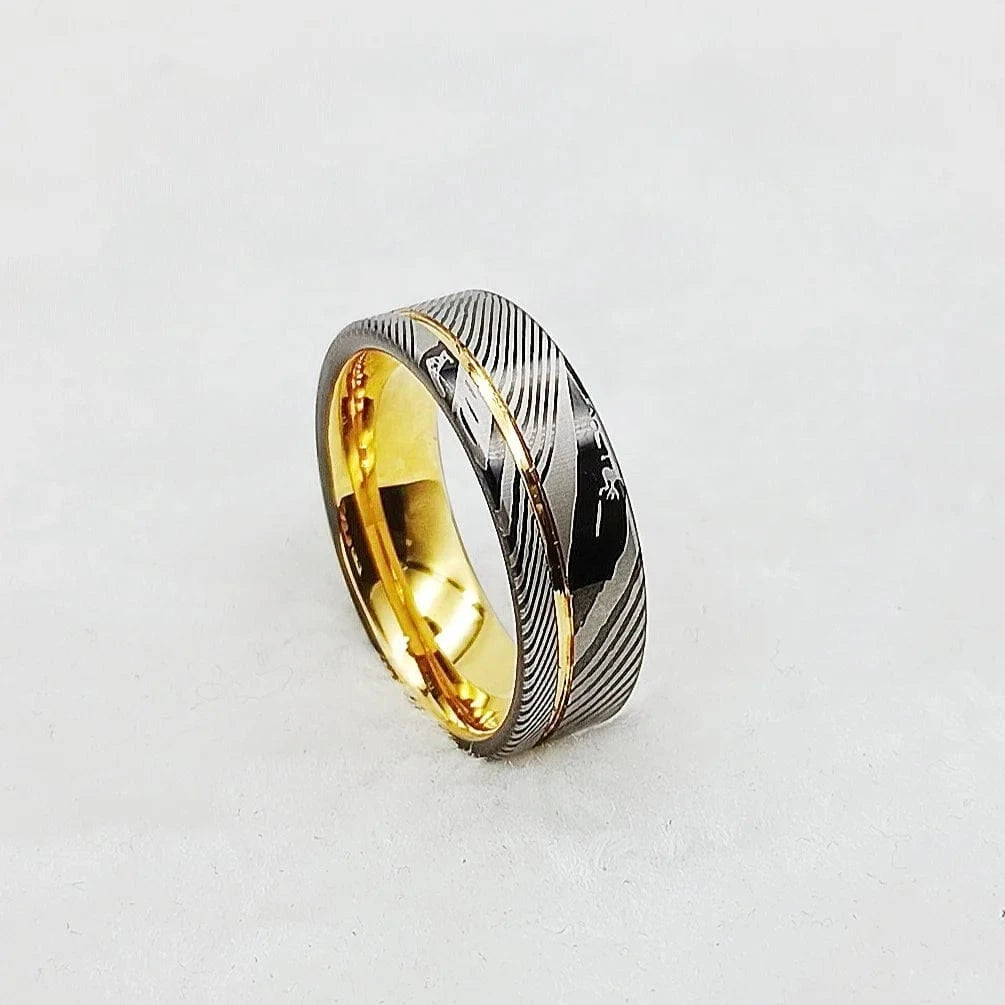 Ring 7. Men's Damascus Ring Tungsten Fashion Jewelry Unique High Quality Handmade Wedding Bands Couples Rings For Men Male Boys R180 / 9 Horaclek