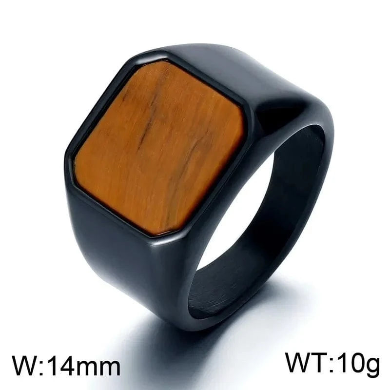 Ring 8. Vintage Square Black Onyx and Amberstone Lapis Lazuli Ring for Men Stainless Steel Wedding Engagement Party Anniversary Gift Horaclek