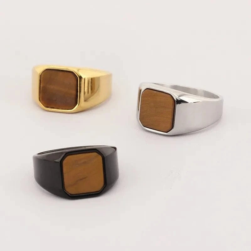 Ring 8. Vintage Square Black Onyx and Amberstone Lapis Lazuli Ring for Men Stainless Steel Wedding Engagement Party Anniversary Gift Horaclek