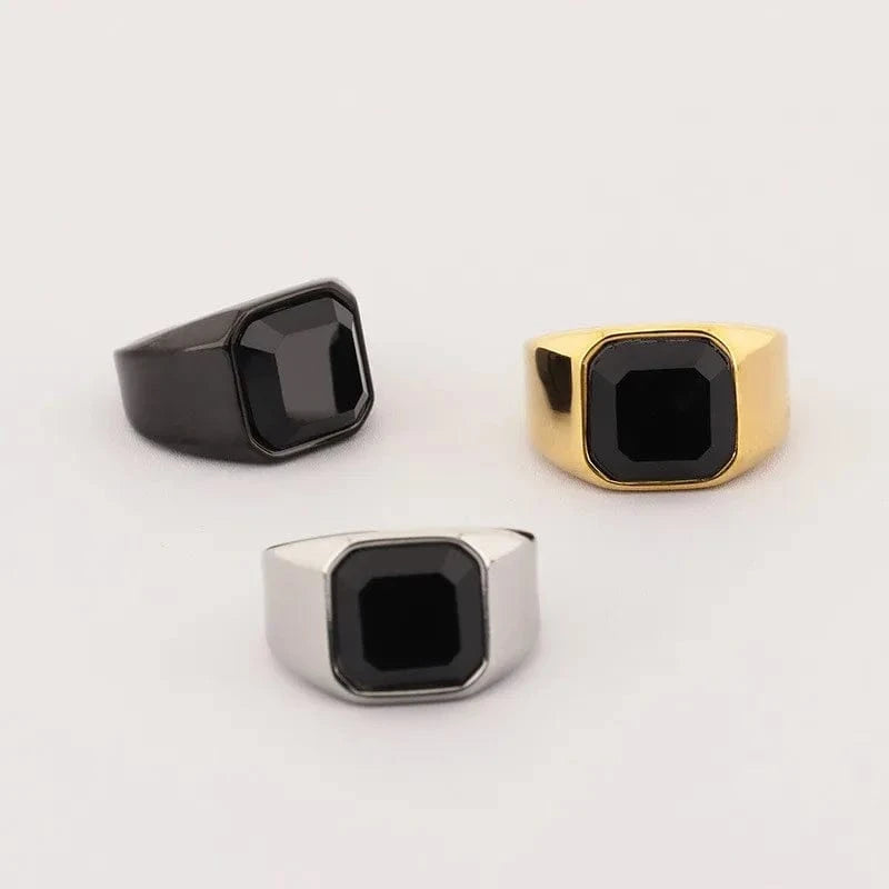 Ring 8. Vintage Square Black Onyx and Amberstone Lapis Lazuli Ring for Men Stainless Steel Wedding Engagement Party Anniversary Gift Horaclek