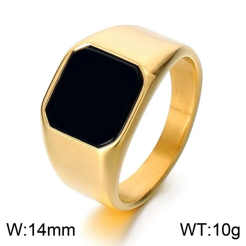 Ring 8. Vintage Square Black Onyx and Amberstone Lapis Lazuli Ring for Men Stainless Steel Wedding Engagement Party Anniversary Gift Horaclek