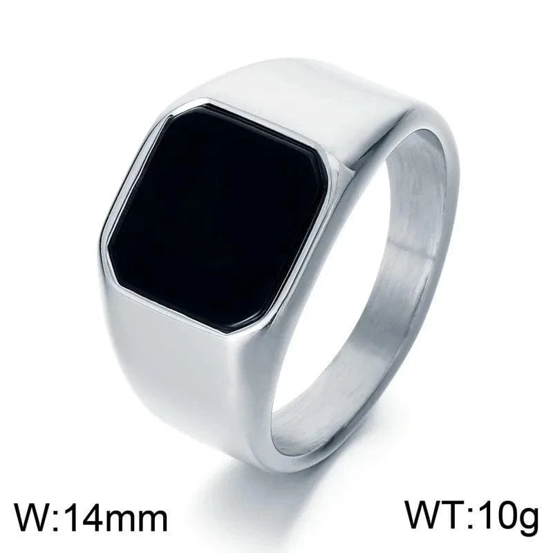 Ring 8. Vintage Square Black Onyx and Amberstone Lapis Lazuli Ring for Men Stainless Steel Wedding Engagement Party Anniversary Gift Horaclek