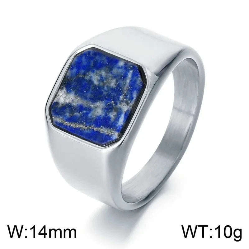 Ring 8. Vintage Square Black Onyx and Amberstone Lapis Lazuli Ring for Men Stainless Steel Wedding Engagement Party Anniversary Gift Style 1 / Punk / 7 Horaclek