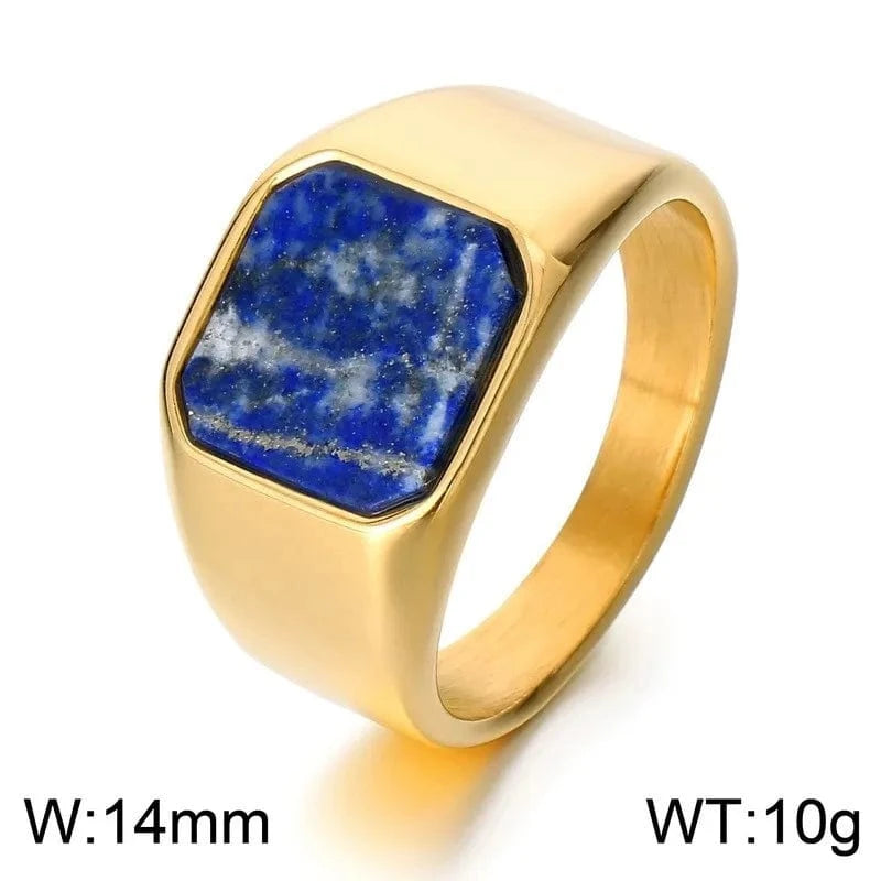 Ring 8. Vintage Square Black Onyx and Amberstone Lapis Lazuli Ring for Men Stainless Steel Wedding Engagement Party Anniversary Gift Style 2 / Punk / 7 Horaclek