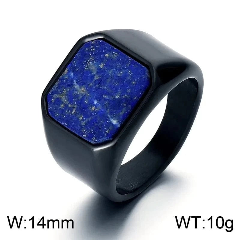 Ring 8. Vintage Square Black Onyx and Amberstone Lapis Lazuli Ring for Men Stainless Steel Wedding Engagement Party Anniversary Gift Style 3 / Punk / 7 Horaclek