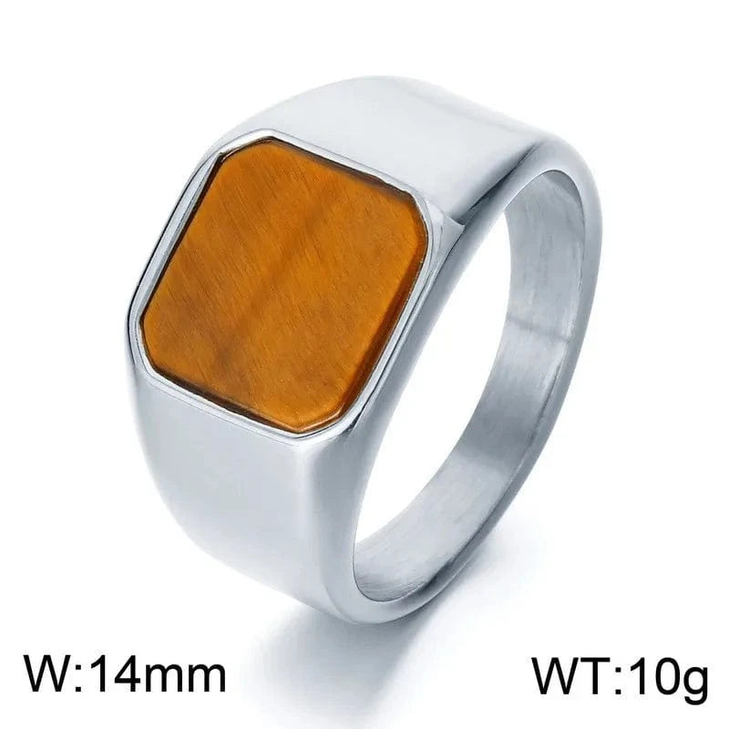 Ring 8. Vintage Square Black Onyx and Amberstone Lapis Lazuli Ring for Men Stainless Steel Wedding Engagement Party Anniversary Gift Style 4 / Punk / 7 Horaclek