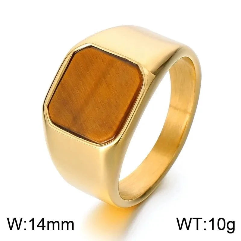 Ring 8. Vintage Square Black Onyx and Amberstone Lapis Lazuli Ring for Men Stainless Steel Wedding Engagement Party Anniversary Gift Style 5 / Punk / 7 Horaclek