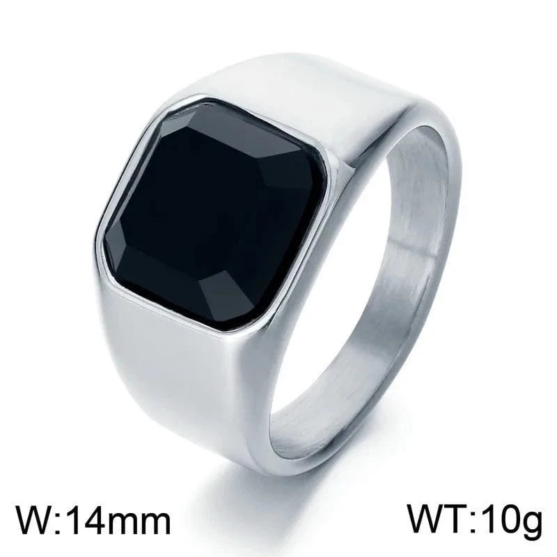 Ring 8. Vintage Square Black Onyx and Amberstone Lapis Lazuli Ring for Men Stainless Steel Wedding Engagement Party Anniversary Gift Style 7 / Punk / 7 Horaclek