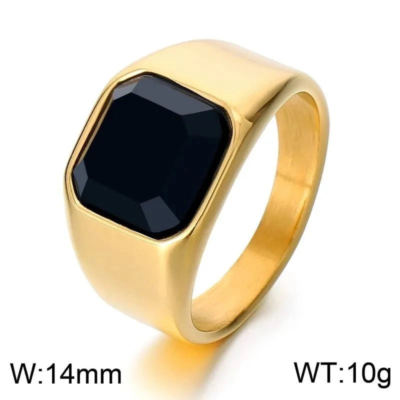 Ring 8. Vintage Square Black Onyx and Amberstone Lapis Lazuli Ring for Men Stainless Steel Wedding Engagement Party Anniversary Gift Style 8 / Punk / 7 Horaclek