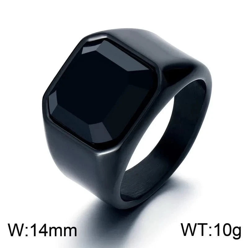 Ring 8. Vintage Square Black Onyx and Amberstone Lapis Lazuli Ring for Men Stainless Steel Wedding Engagement Party Anniversary Gift Style 9 / Punk / 7 Horaclek