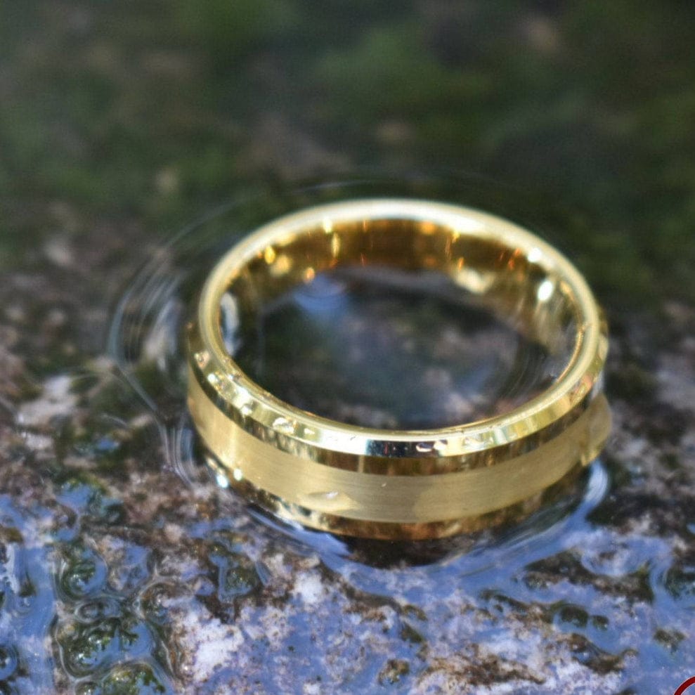 Ring Tungsten 8mm Brushed Gold Ring with High Polished Edges My Store