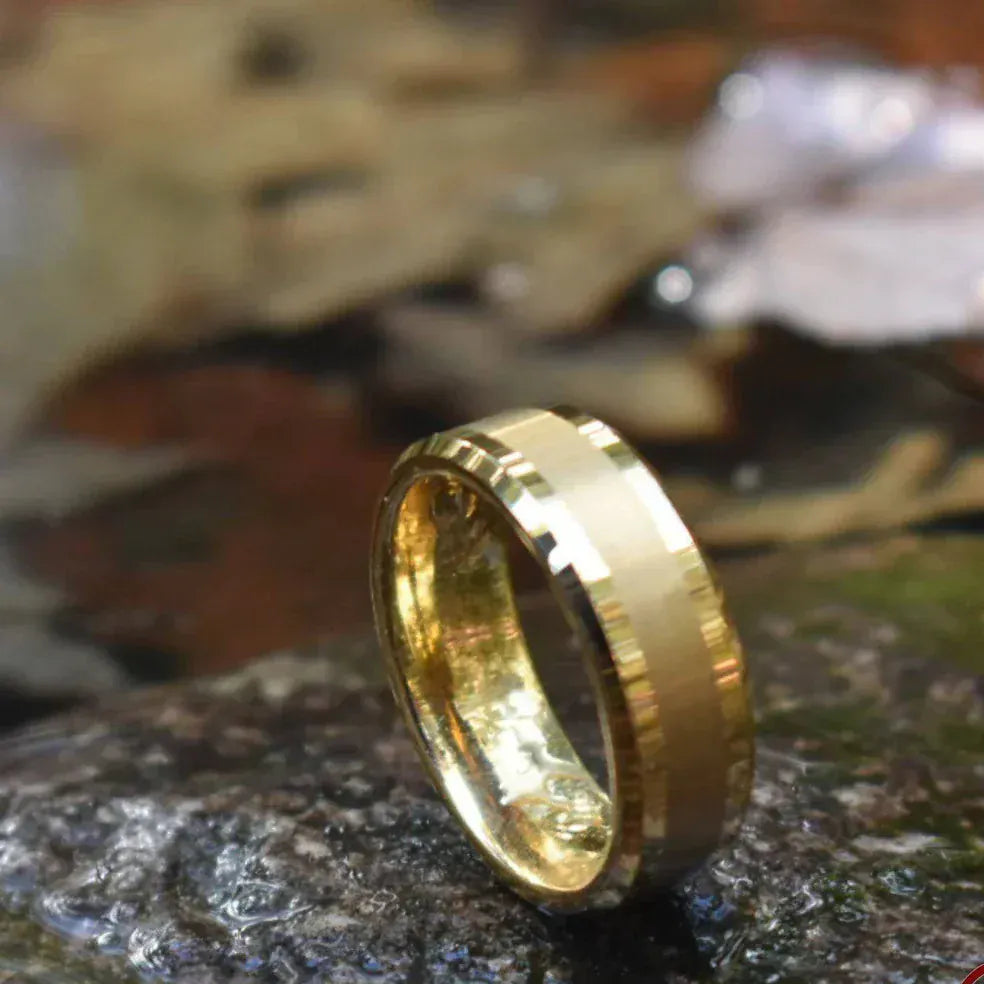 Ring Tungsten 8mm Brushed Gold Ring with High Polished Edges My Store