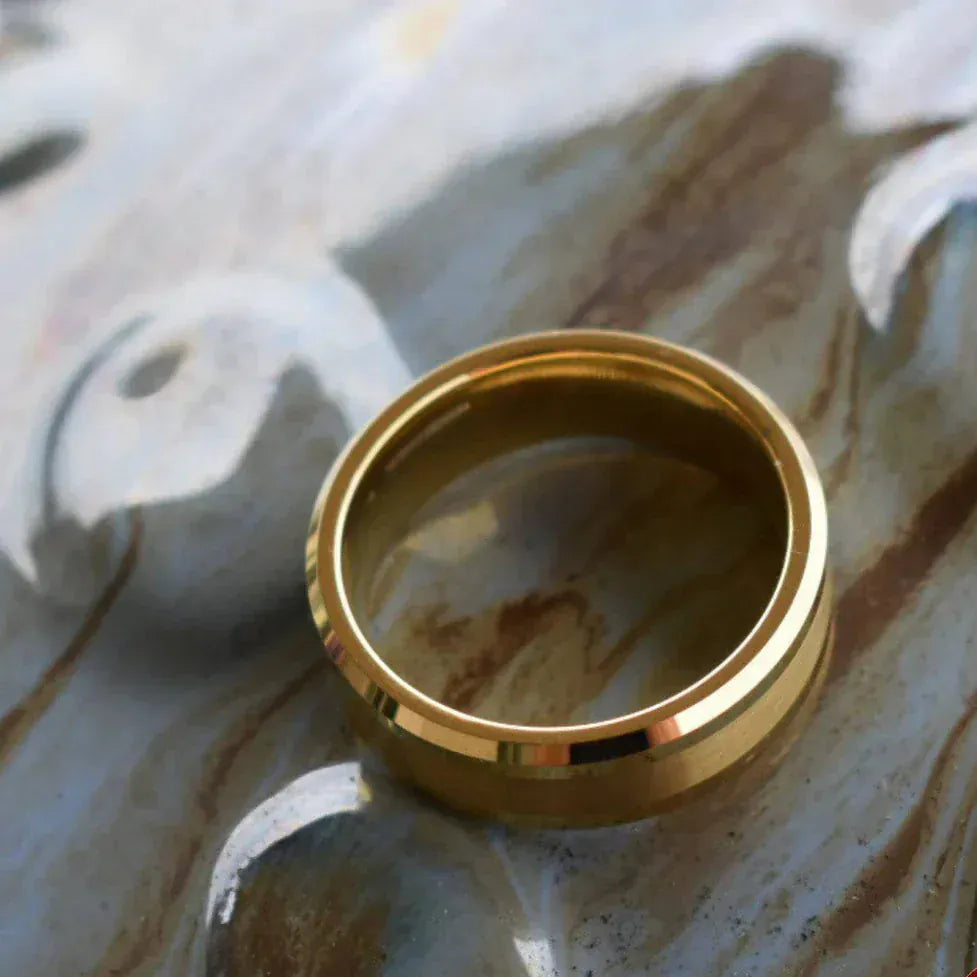 Ring Tungsten 8mm Brushed Gold Ring with High Polished Edges My Store