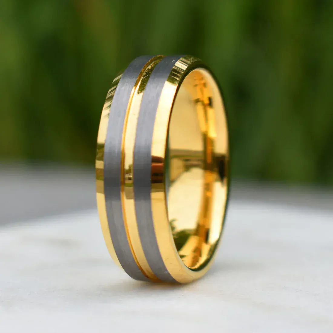 Ring Tungsten 8mm Gold Ring with Brushed Silver Bands My Store