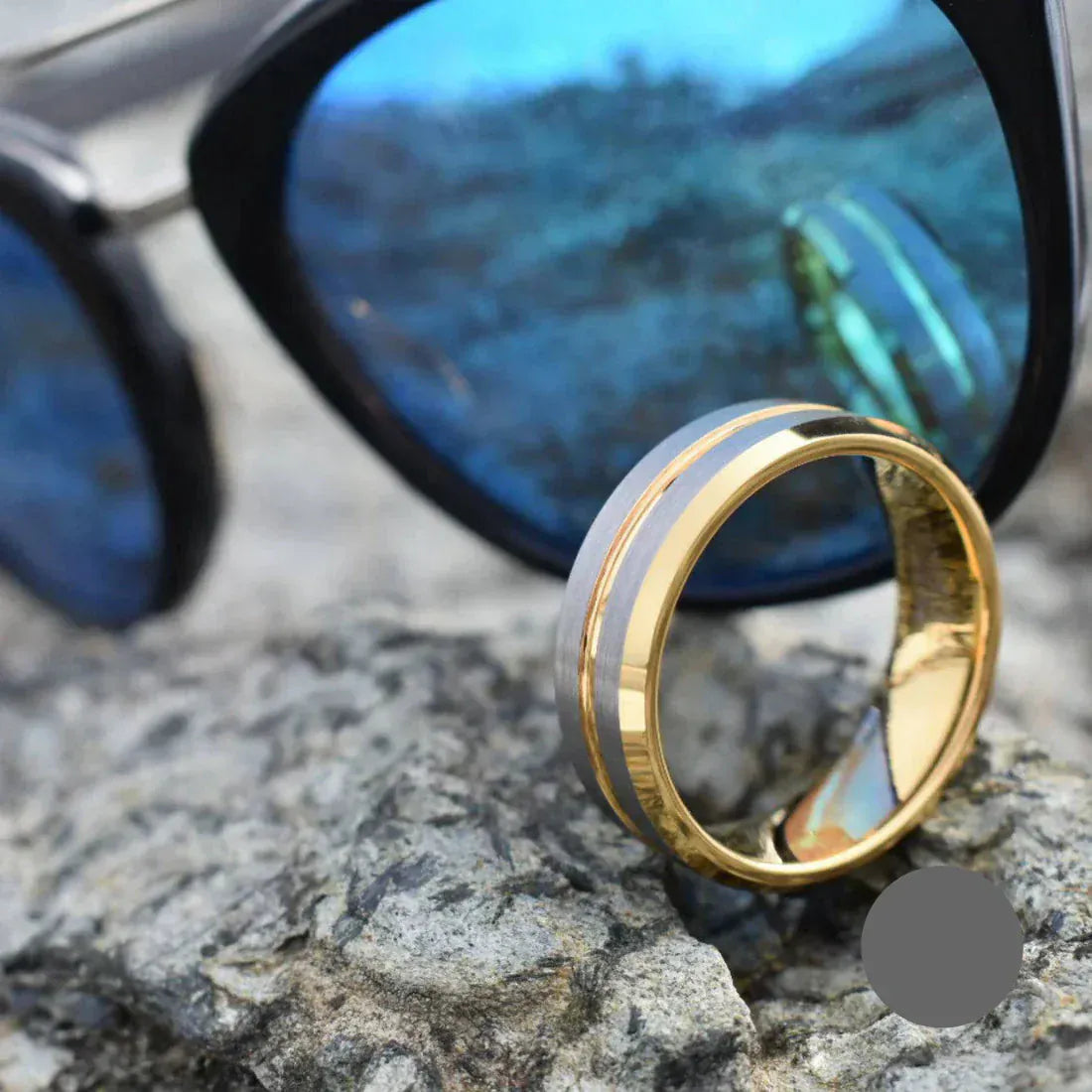 Ring Tungsten 8mm Gold Ring with Brushed Silver Bands My Store